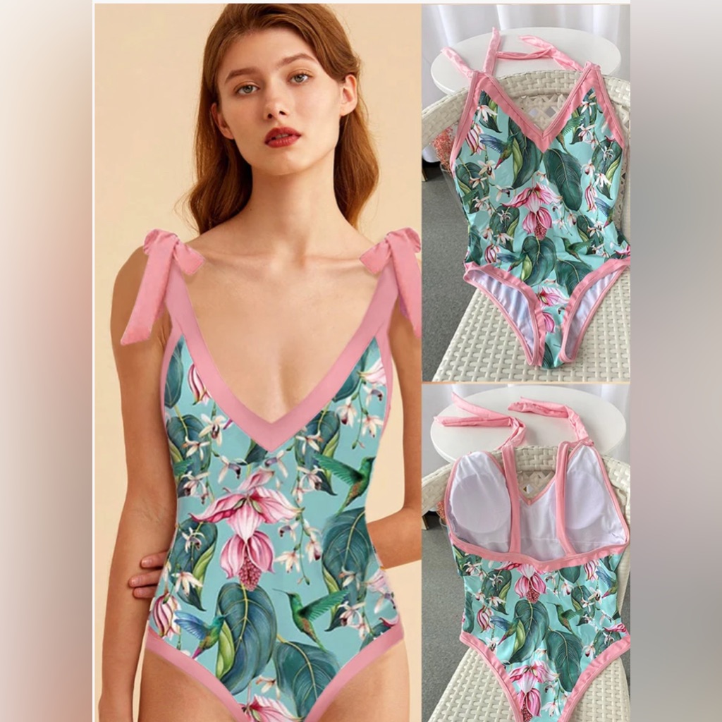 Nwot Floral Printed Vintage Style One Piece Swimsuit M
